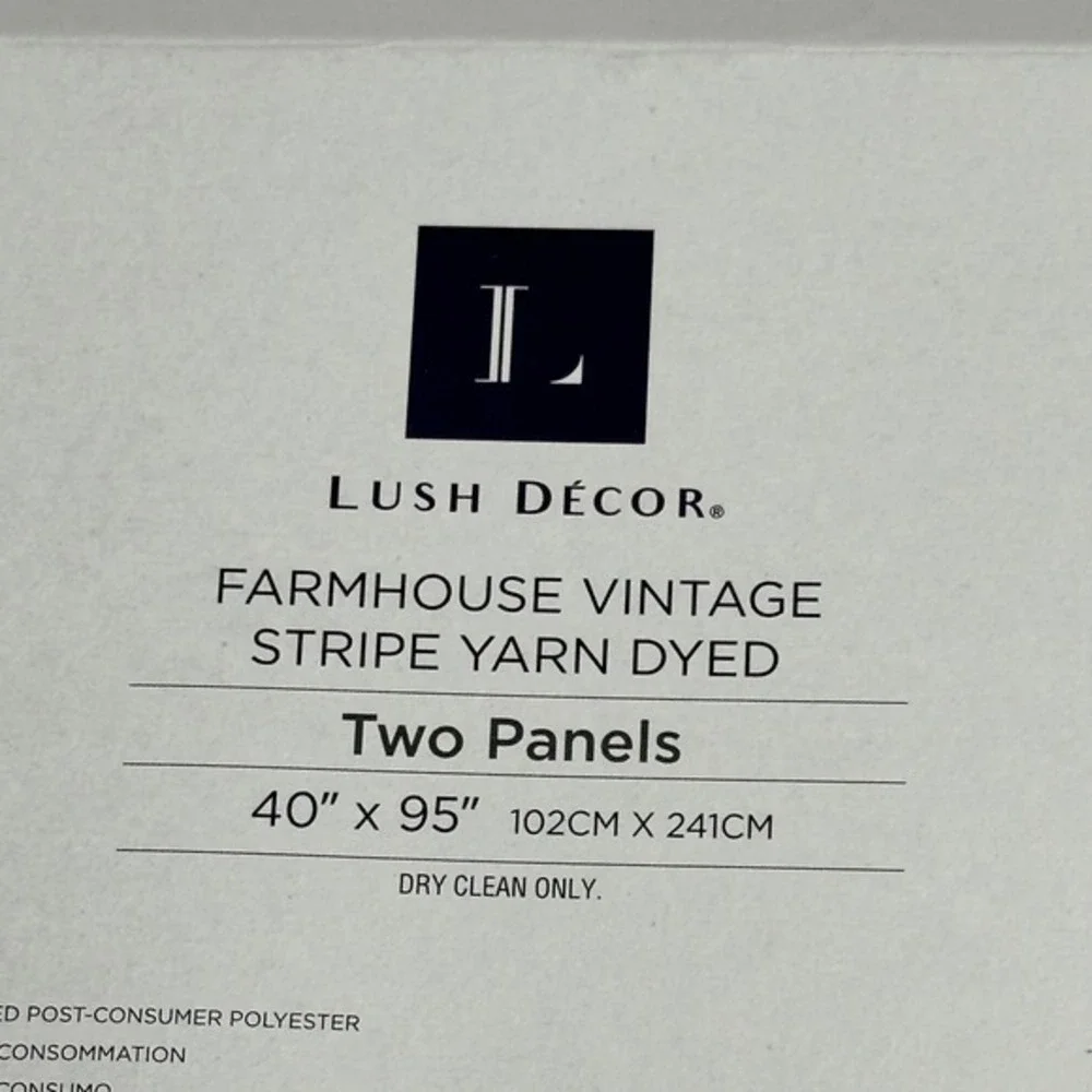 Lush Decor Farmhouse Vintage‎ Stripe Yarn Dyed Curtains 40x95 Two Panels Cotton